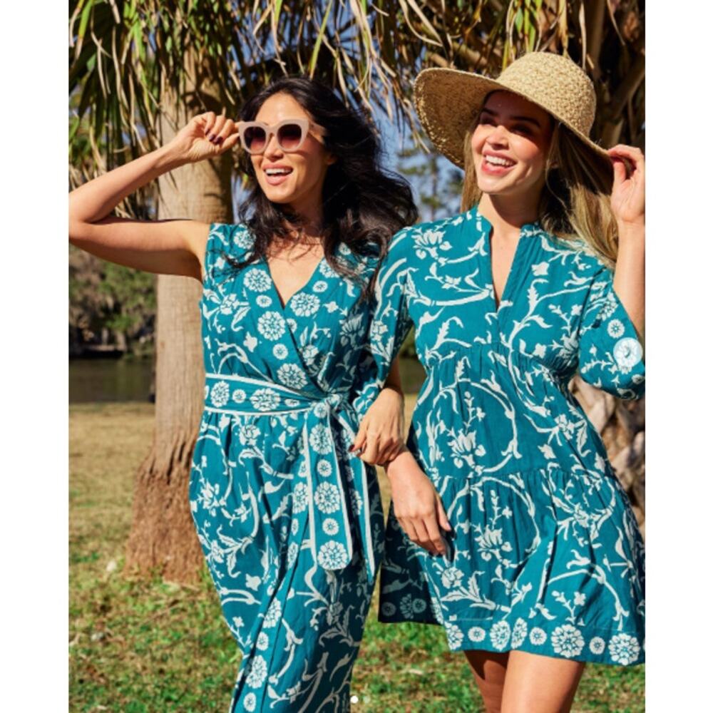 Beau &‎ Ro x Sara Rossi Anna Maxi Wrap Dress Jodphur Swirl Green Size Large